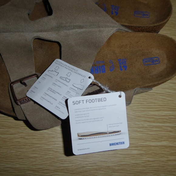 BIRKENSTOCKS NEW TAN LEATHER SANDALS MENS 8 WOMEN 10 ARIZONA DUAL STRAP D 41 265 - Picture 7 of 7